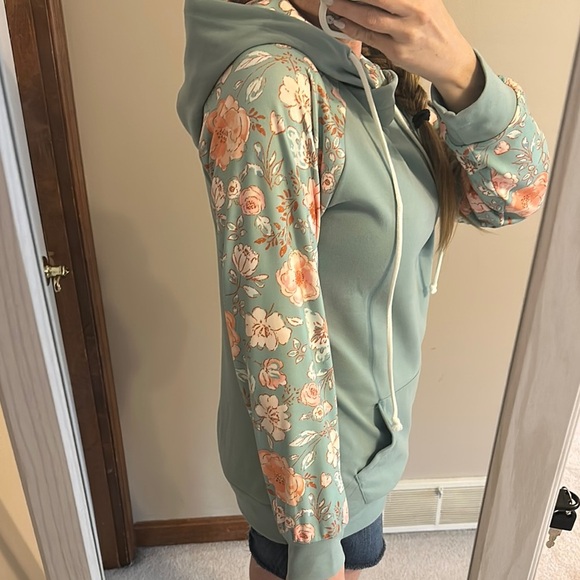 Green and Pink Floral Sleeve Hoodie - Picture 2 of 6
